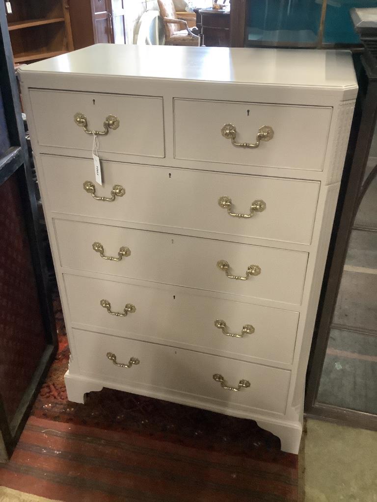 A 1920's pale grey painted chest of six drawers, width 80cm